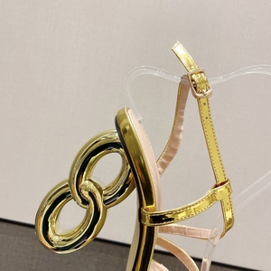 Nouvelles sandales sexy à talon 8 caractères pour femmes, chaussures à talon de forme spéciale, talons hauts, sandales dorées, tailles 35-42 - Product Image 5