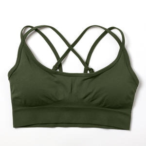 Logo personnalisé recyclé couleur unie à séchage rapide haut élastique Sport débardeur coupe basse Yoga soutien-gorge sans couture entraînement haut niveau <span class=keywords><strong>de</strong></span> forme - Product Image 2