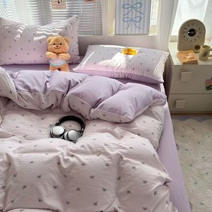 Plaid <b>Bedding</b> <b>Set</b> 4 Pcs Washed Cotton Home Use Four Seasons Eco Friendly - Product Image 4