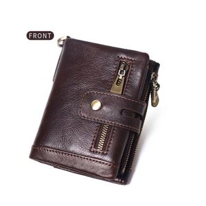 Wholesale <b>Men</b> Luxury Bicycle Double Zipper Purse <b>Wallet</b> Cash Card Holder Mini <b>Rfid</b> Genuine Leather <b>Wallets</b> With Chain - Product Image 2
