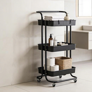 Carrito de Almacenamiento Metálico de Tres Niveles con Ruedas, Diseño Rectangular Minimalista para Organizar la Sala de Estar - Product Image 3