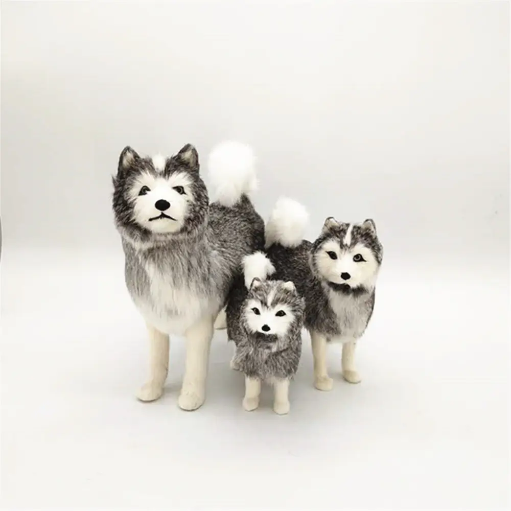 Simulated Husky Realistic Plush Plastic Dog Toy Statue