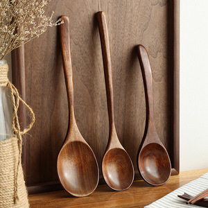 Japanese Style Wooden <b>Spoon</b> Long Handle Serving <b>Spoon</b> For Rice Soup Ramen Mukbang Solid Color Traditional Design - Product Image 4