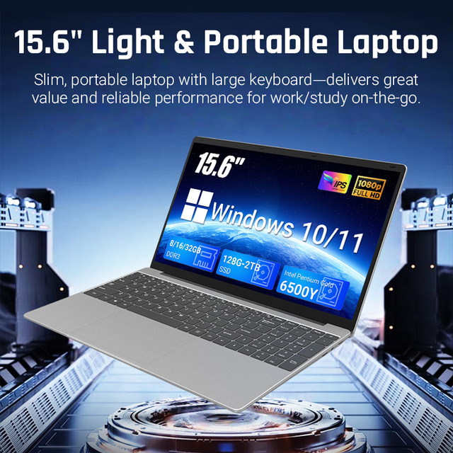 15.6 Inch Business Laptop Pentium Gold 6500Y 3.4GHz CPU Dual Band WiFi BT4.0 Fingerprint Backlit Keyboard Laptop Computer