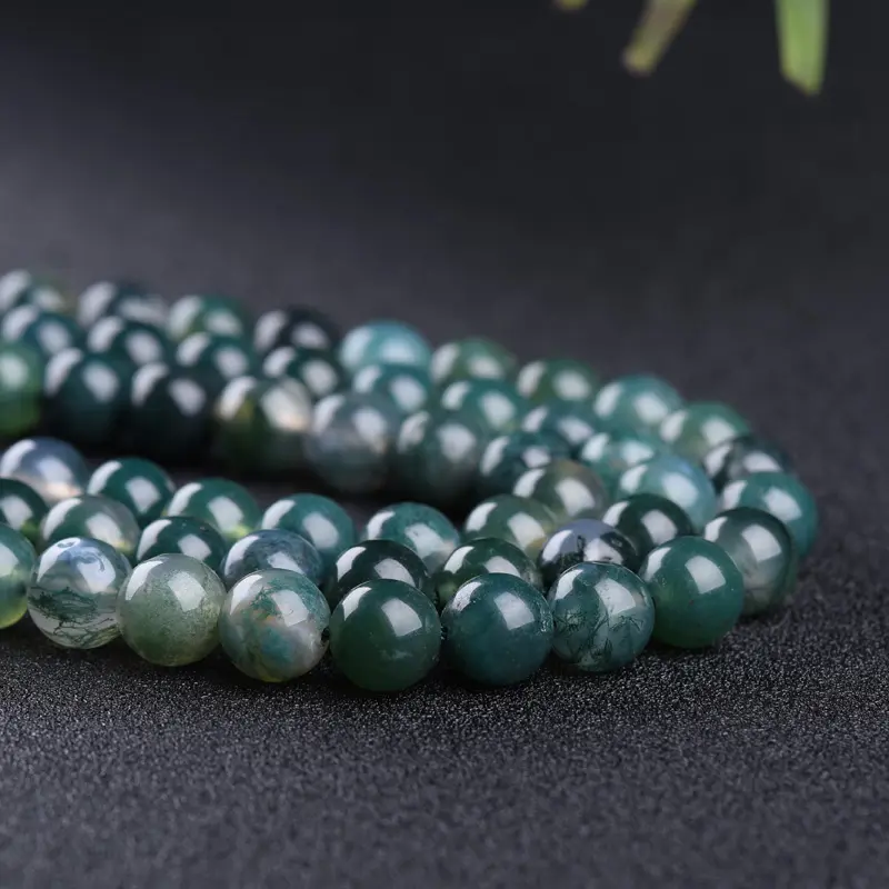 Pierres précieuses naturelles, perles rondes en mousse verte, Agate pour la fabrication de bijoux, livraison gratuite, nouvelle collection