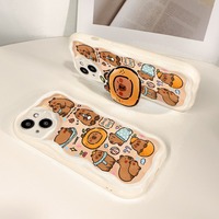 BT Mignon Capybara Téléphone Cas Grip Tok Titulaire Vague TPU Doux 16 Pro 15 14 13 Pro Max Téléphone Couverture Arrière Kawaii Dessin Animé Silicone Cas