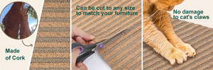 For Modern Self-Adhesive Anti-Slip Eco-Friendly <strong>Sofa</strong> &amp; Furniture Protector <strong>Cat</strong> Scratching Mat 100x60cm Cork - Product Image 6
