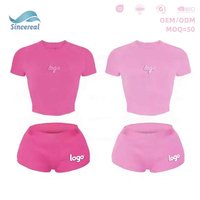 Ensemble de survêtement personnalisé 2026 pour femme avec logo brodé, ensemble deux pièces à pois, vêtements de détente, ensemble short deux pièces pour femme, vêtements de loisirs