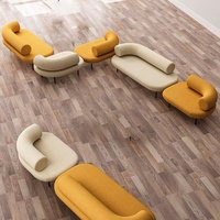 Ensemble de canapés de bureau créatifs personnalisés avec table basse, structure en bois massif, design minimaliste en tissu pour les zones de réception et de loisirs publiques