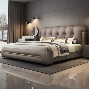 Thiết Kế Mới Da Bọc Giường Với Đầu Giường Phong Cách Châu Âu Khung Giường Chính Hãng Dài Vua Kích Thước Giường Mềm Nhà Máy Giá - Product Image 2