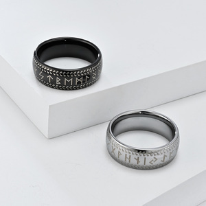 Viking Letter Tungsten Steel <b>Ring</b> Men's Minimalist Rune Design Fashion Jewelry Gift Steel Black K-T044 - Product Image 2