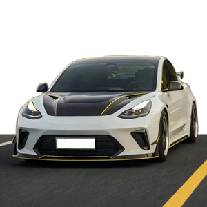 Kit carrosserie de style Hacker pour <span class=keywords><strong>Tesla</strong></span> Model 3, comprenant pare-chocs avant, pare-chocs arrière, jupes latérales et capot pour <span class=keywords><strong>Tesla</strong></span> Model 3. - Product Image 2