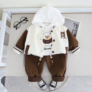 Alta qualidade três peças de algodão t-shirt set meninos outono esportes urso orelhas roupas alta qualidade ordem mínima 3pcs atacado - Product Image 5