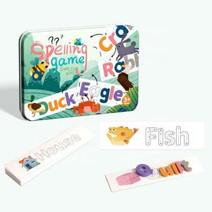 Деревянный Английский алфавит с познавательными животными буквами Правописание слова игра АБС-слова обучающая карта с железной коробкой для хранения детская деревянная игрушка - Product Image 1