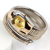 Montres pour femmes de luxe en acier inoxydable plaqué or 18 carats, cadran carré, design torsadé serpent, affichage à aiguilles, mouvement Haiou