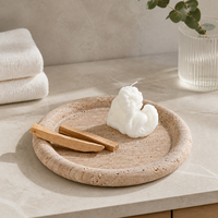 Plateau rond en travertin naturel, beige, plateau décoratif en pierre pour la décoration de la maison, la salle de bain, l'organisation de bijoux, directement de l'usine