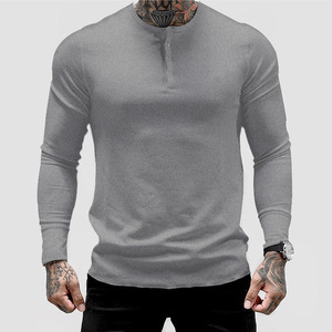 Camiseta Deportiva de Cuello Redondo de Secado Rápido para Hombre, Ropa de Gimnasio de Manga Larga, Camiseta de Algodón al por Mayor - Product Image 3