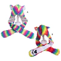 SOLPOP carnaval fausse fourrure Animal chapeau écharpe gants Rave Gear fête femmes arc-en-ciel coloré en peluche oreillette à capuche avec pattes oreille