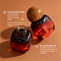 Flacon de parfum carré plat rouge ambre vintage, récipient cosmétique rechargeable avec couvercle rond en bois