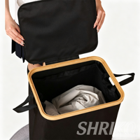 Panier à linge en bambou avec couvercle, panier à linge en tissu Oxford amovible, bac de rangement pliable pour vêtements pour salle de bain