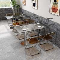 Chaise pliante industrielle transparente, plateau de table rond en acrylique, structure en acier inoxydable, ensemble de restaurant, café extérieur, salle à manger moderne