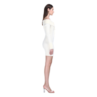 Schulterfreies Langarm-Mink-Flauschkleid Einfarbig Gestricktes Minikleid Atmungsaktiv Natürliche Taille Schlanke Passform 2026 Minimalistisch Elegant Herbst