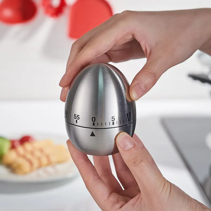 OEM Mini Kitchen Timers Cooking Egg Timer 60Min Stainless Steel Non-Slip Base Mechanical Time Timer