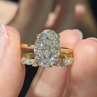 Bague de fiançailles empilable vintage personnalisée en or jaune 18K 14K, alliance éternité, diamant de laboratoire taille ovale certifié IGI, ensemble nuptial
