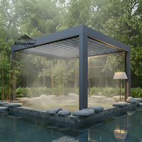 Pergola rétractable motorisée en aluminium Airfun avec éclairage LED, protection UV, design résistant à la neige, style antique, écologique, pour jardin et terrasse, 1 ensemble