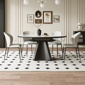 <span class=keywords><strong>Table</strong></span> à manger ronde moderne sur piédestal <span class=keywords><strong>avec</strong></span> plateau extensible caché se transformant en une grande <span class=keywords><strong>table</strong></span> ovale <span class=keywords><strong>avec</strong></span> plateau en pierre artistique. - Product Image 5