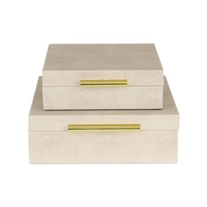 Conteneurs carrés de stockage de bijoux de 2 pièces, boîte à bijoux décorative en faux cuir de galuchat avec poignée dorée de style moderne - Product Image 5
