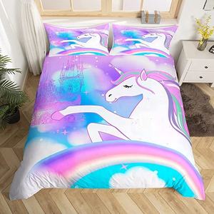 Ensemble de housse de <span class=keywords><strong>couette</strong></span> <span class=keywords><strong>imprimée</strong></span> en 3D cheval coloré pour filles ensemble de <span class=keywords><strong>couette</strong></span> en microfibre léger 100% polyester - Product Image 1