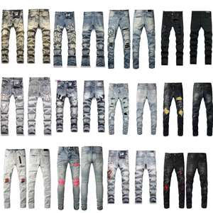 <span class=keywords><strong>Jeans</strong></span> di Alta Qualità di Marca di Lusso Amiriy, Pantaloni Hip Hop Elasticizzati Strappati, <span class=keywords><strong>Jeans</strong></span> <span class=keywords><strong>Streetwear</strong></span> da Uomo - Product Image 1