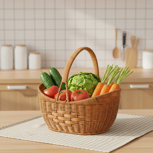 Panier de rangement rectangulaire tissé à la main en marron pour la cuisine, pour ranger les légumes, les fruits et les œufs, avec poignée - Product Image 2