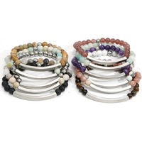 Mode Acier Inoxydable 18k PVD Or Argent Nature Pierre Grave Personnalisation Lave Bracelet