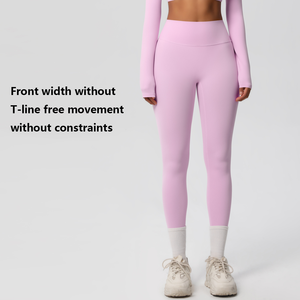 Leggings de yoga sans couture taille haute pleine longueur violet uni extensibles dans quatre directions pour femme - Product Image 4