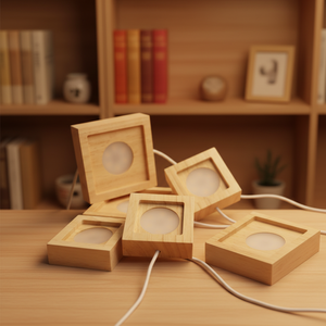 3D LED Modern Square Wooden Night <b>Light</b> Base Warm White <b>Plug</b>-<b>In</b> for Bedroom Table Lamp - Product Image 1