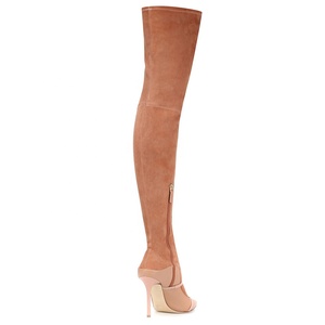 Bottes longues pour femmes en daim extensible sur mesure taille 46, talons fins, fermeture éclair latérale, bottes hautes au-dessus du genou, chaussures élastiques pour femmes - Product Image 4
