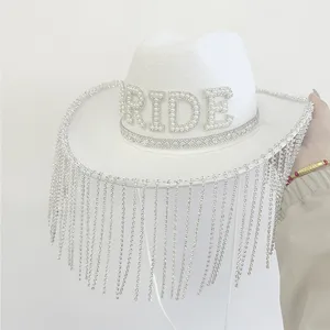 Benutzer definierte Bachelorette Party Braut dusche Geschenke Bling Diamond Fringe Cowboyhut Handgemachte Braut Strass Cowgirl Hüte