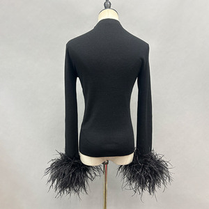 <span class=keywords><strong>Maglione</strong></span> lavorato a maglia personalizzato autunno inverno Casual O collo in misto lana <span class=keywords><strong>con</strong></span> polsini in piuma di struzzo - Product Image 4