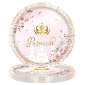Ensemble de vaisselle jetable sur le thème du château floral, nappe, assiettes, couverts, décoration d'anniversaire princesse rose, 2-4 ans - Product Image 3