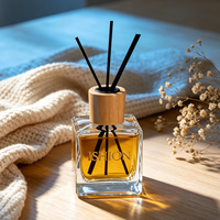 Flacon diffuseur carré en verre pour parfum et aromathérapie, avec couvercle en aluminium, 50 ml, 100 ml, 150 ml, 200 ml, 250 ml