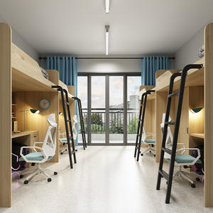 Прочная Экологически чистая Современная дизайнерская металлическая двухъярусная кровать, односпальная верхняя кровать, нижний стол, спальная квартира, отель, Школьное офисное здание - Product Image 2