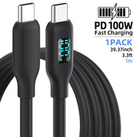 Câble USB Type-C vers Type-C en silicone OEM à charge rapide avec affichage LED de la puissance en temps réel, 480 Mbps, 60W, 100W, vente en gros