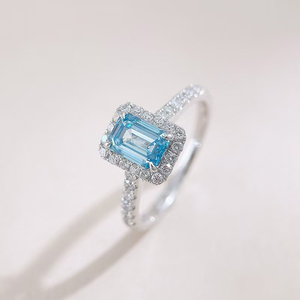 <span class=keywords><strong>Anillo</strong></span> <span class=keywords><strong>de</strong></span> Joyería Fina <span class=keywords><strong>de</strong></span> Oro Blanco <span class=keywords><strong>de</strong></span> 18K con Diamante <span class=keywords><strong>Azul</strong></span> Corte Esmeralda Cultivado en Laboratorio, Joyería India para Mujer - Product Image 2