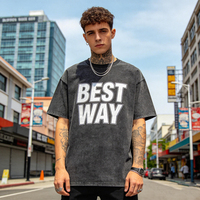 Camisetas de Algodón Negro con Lavado Ácido y Efecto Desgastado para Hombre, con Logotipo Serigrafiado, Corte Holgado, Bajo MOQ, Venta al Por Mayor, con Tu Etiqueta