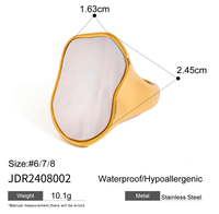 Meistverkaufter Damen 18k PVD-Gold Edelstahl Breiter Chunky Ring mit Weißer Natürlicher Muschelschale für Hochzeit, Verlobung, Punk-Stil