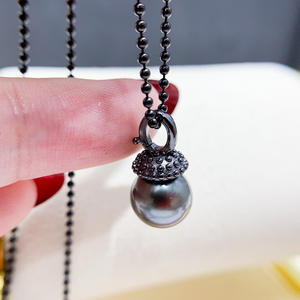 WENCHI S925 Plata Colgante Accesorio DIY Soporte Vacío con Cuentas de 9-13mm Modelo 10598 Collar Negro para Accesorios de Moda China - Product Image 3