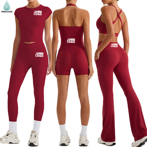 Conjunto Deportivo para Mujer Más Vendido: Camiseta de Manga Corta Estilo Halter con Bolsillos y Leggings para Correr/<span class=keywords><strong>Yoga</strong></span> - Product Image 1