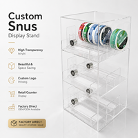 Présentoir en acrylique transparent pour sachets de snus Pablo de marque blanche suédoise – Support de présentation pour boîtes de snus avec poussoir pour la vente au détail